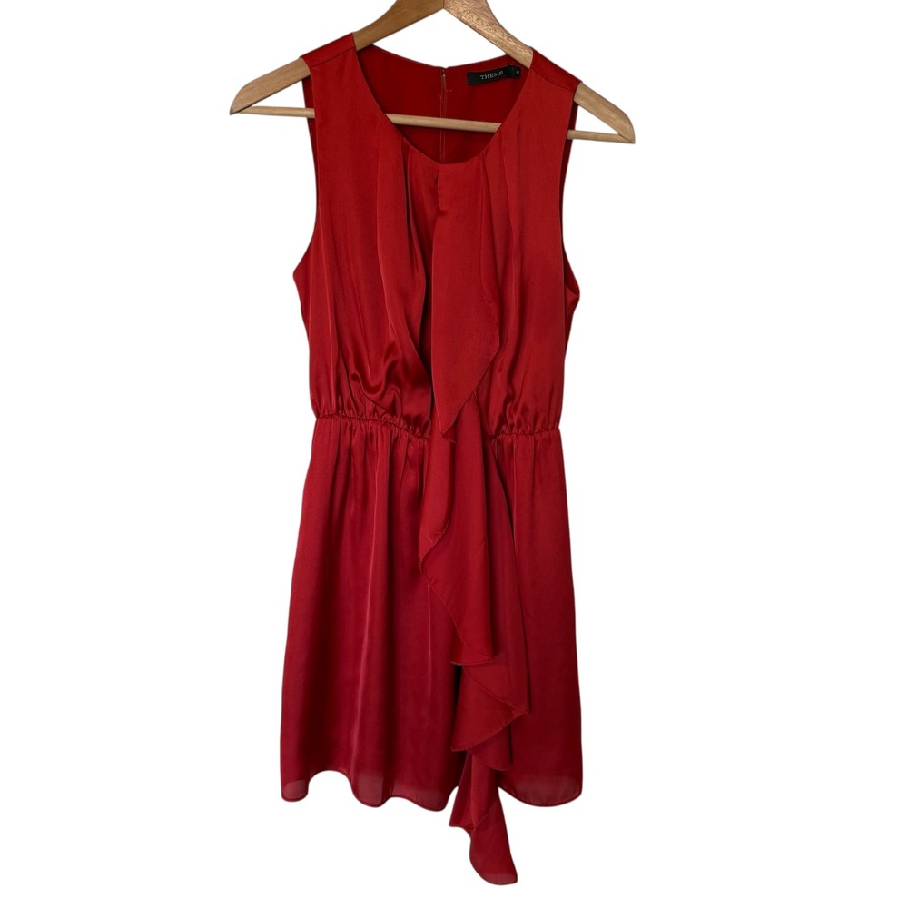 THEME Red Ruched Ruffle Front Sleeveless Mini Dress Size S
